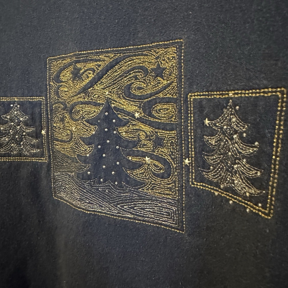 Vintage Womens Size XL Christmas Embroidered Sweatshirt Blue Cottagecore Grandma - Picture 3 of 5